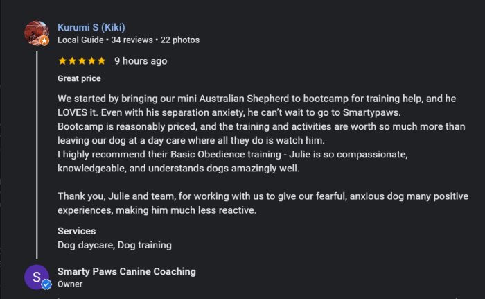 An image of a five-star review of SmartyPaws 