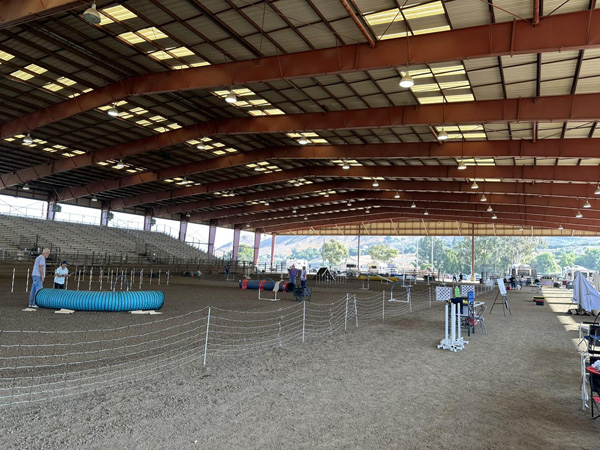 A wide shot of the Ingalls Equestrian Event Center in Norco, CA setup for a dog agility trial